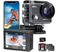 Hiicam Speed 10 Action Cam, 5K30FPS 30MP Actioncam 40M Submarina Impermeable WiFi 170°Ultra Gran Angular EIS Cámara de acción Zoom 5X con mando a distancia y 2 baterías de 1350 mAh de 64 GB