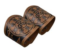 HiiFeuer 2 piezas Vikingo en relieve pulsera de cuero de imitación, Norse Retro pulsera, nórdico Mjolnir Vegvisir Patrón Pulsera brazalete.(Vegvisir Marrón)