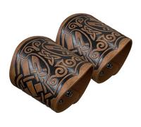 HiiFeuer 2 piezas Vikingo en relieve pulsera de cuero de imitación, Norse Retro pulsera, nórdico Mjolnir Vegvisir Patrón Pulsera brazalete. (Mjolnir Marrón)