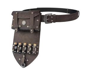 HiiFeuer 3PCs Alquimia Medieval Cinturón de cuero de imitación Set con 6 frascos de poción de corcho, Fantasía en relieve Mago Cinturón(Marrón oscuro A)