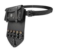 HiiFeuer 3PCs Alquimia Medieval Cinturón de cuero de imitación Set con 8 frascos de poción de corcho, Fantasía en relieve Mago Cinturón（Negro A）