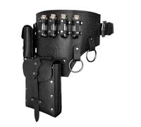 HiiFeuer 4 unidades medieval alquimia cinturón disfraz, fantasía de cuero sintético mago, poción mágica, cinturón con 4 frascos de corcho y bolsa de cinturón, negro A, Talla única