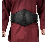 HiiFeuer Armadura de cintura con relieve vikingo, Cinturón ancho de piel sintética nórdica, Caballero Medieval Cinturón Corsé para Disfraz LARP (Negro B)