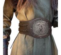HiiFeuer Armadura de cintura vikinga con doble dragón en relieve, Cinturón ancho de piel sintética nórdica vintage, Cinturón Corsé Mercenario Medieval (Marrón A)
