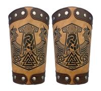 HiiFeuer Armadura de Piel sintética vikinga Langskip en Relieve, Brazales de guantelete Vikingos, Caballero Guardabrazos para Larp REN Faire （Tan B）