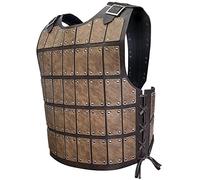 HiiFeuer Armadura medieval de cuero tachonado, Armadura Vintage Mercenary de piel sintética, Armadura de pecho ajustable para LARP Costume& Ren Faire (Marrón A)