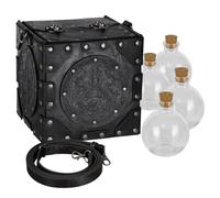 HiiFeuer Bolsa cruzada de alquimista medieval, caja de pociones remachada de cuero en relieve con botellas, caja de almacenamiento de mago para Ren Faire (negro A)