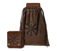 HiiFeuer Bolsa de Forrajeo Medieval con Grabado en Relieve, Riñonera Plegable Senderismo Portátil para Fiestas Renacentistas (Marrón A)