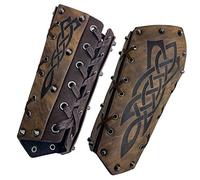 HiiFeuer Brazaletes de Estilo Medieval Diseño en Relieve, Guanteletes de Caballero Retro de Piel Sintética, Protectores de Brazo Vintage para Larp, Ferias Renacentistas (Marrón A)