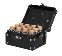 HiiFeuer Caja de Alquimia Medieval de Cuero Sintético con 12 Viales de Corcho - Bolso Bandolera Portátil Fantasía para Joyería, Dados de DND y Pociones (Negro A)