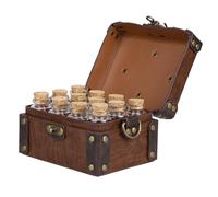 HiiFeuer Caja de Alquimia Medieval de Cuero Sintético con 12 Viales de Corcho - Bolso Bandolera Portátil Fantasía para Joyería, Dados de DND y Pociones (Marrón A)