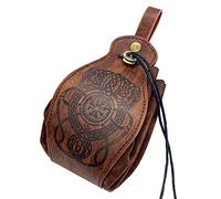 HiiFeuer - Cartera Medieval de Piel sintética, Monedero portátil con cordón，Riñonera Vintage Bolsa de Dados para Larp REN Faire (Dragon Marrón)
