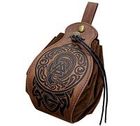 HiiFeuer - Cartera Medieval de Piel sintética, Monedero portátil con cordón，Riñonera Vintage Bolsa de Dados para Larp REN Faire (Nidhogg Marrón)