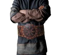 HiiFeuer Cinturón Ancho Con Relieve Vikingo, Cinturón Nórdico de Piel Sintética, Cinturón de Corsé de Caballero, Disfraz de Los Juegos de Rol en Vivo Para Halloween (Marrón A)