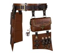 HiiFeuer Cinturón ancho medieval de piel sintética para muslo, armadura de cintura con bolsa de cinturón de alquimia con viales de poción para LARP Ren Faire, marrón (Brown A), One Size