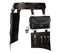HiiFeuer Cinturón ancho medieval de piel sintética para muslo, armadura de cintura con bolsa de cinturón de alquimia con viales de poción para LARP Ren Faire, Negro A, One Size