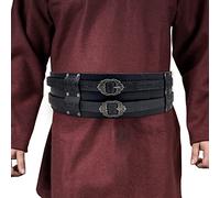 HiiFeuer - Cinturón ancho vikingo, cinturón medieval de armadura de cuero sintético, cinturón de corsé de caballero, disfraz de Halloween LARP（Negro）