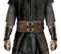 HiiFeuer Cinturón ancho vikingo, cinturón medieval de piel sintética, cinturón de corsé de caballero, disfraz de Halloween LARP, Marrón (Brown C), Large