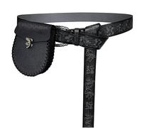 HiiFeuer Cinturón con Hebilla en Relieve Vikingo Fenrir y riñonera en Relieve Nórdico, Cinturón de Cuero de imitación de la Vendimia y la Bolsa de cinturón para Larp Set (Negro C)