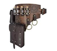 HiiFeuer Cinturón de alquimia medieval de 4 piezas, disfraz de fantasía de piel sintética, con 4 biberones de corcho y riñonera (marrón A)