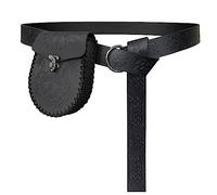 HiiFeuer Cinturón medieval con anilla en relieve y riñonera nórdica en relieve, Cinturón de cuero de imitación de la vendimia y la bolsa de cinturón para LARP Set (Negro A)