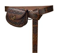 HiiFeuer Cinturón medieval con anilla en relieve y riñonera vikinga en relieve, Cinturón de cuero de imitación de la vendimia y la bolsa de cinturón para LARP Set (Marrón B)
