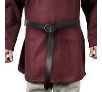 HiiFeuer - Cinturón medieval con anillo de cuero PU, cinturón con remaches retro renacentista para LARP, Ren Faire y Halloween (Negro A)