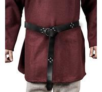 HiiFeuer - Cinturón medieval con anillo de cuero PU, cinturón con remaches retro renacentista para LARP, Ren Faire y Halloween (Negro B)