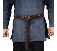 HiiFeuer - Cinturón medieval con anillo de cuero PU, cinturón con remaches retro renacentista para LARP, Ren Faire y Halloween (Marrón B)