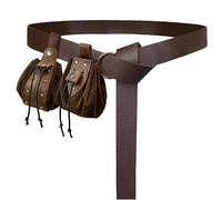 HiiFeuer Cinturón Medieval de Anillas con Bolsita Medieval con Cordón y Cinturón de Remaches, Cinturón y Monedero Retro Renacentista de Piel sintética (Marrón D)