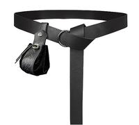 HiiFeuer Cinturón Medieval O Ring con Bolsa nórdica Retro con cordón, Conjunto de cinturón y Monedero de Cuero de imitación renacentista para Larp (Negro C)