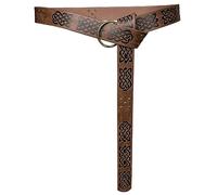 HiiFeuer - Cinturón O Ring de cuero PU en relieve medieval, Cinturón de caballero renacentista retro (Marrón oscuro C)