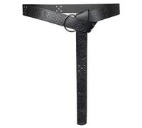 HiiFeuer - Cinturón O Ring de cuero PU en relieve medieval, Cinturón de caballero renacentista retro (Negro C)