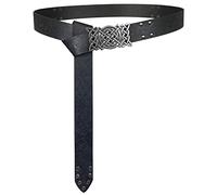 HiiFeuer Cinturón vikingo con hebilla en relieve, cinturón nórdico de cuero de imitación de caballero, cinturón retro de guerrero medieval para LARP Cosplay Halloween (Negro)