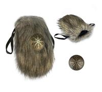 HiiFeuer Cinturón Vikingo de Piel sintética Cinturón nórdico con Insignia Bolsa de Peluche Bolso portátil con cordón Cosplay Medieval Bolsa de Dados (Marrón A)