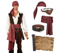 HiiFeuer Disfraz de pirata medieval, cabeza de pirata, bufanda vikinga, cinturón, parche en relieve, decoración de pirata, mapa, cosplay, Rojo A, talla única