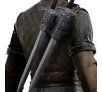 HiiFeuer Espada Medieval de Cuero de imitación Doble Espalda Rana, Funda Ajustable para Espada Mercenary, Funda Espada Espalda Edad Media (Marrón Oscuro A)