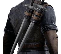 HiiFeuer Espada Medieval de Cuero de imitación Doble Espalda Rana, Funda Ajustable para Espada Mercenary, Funda Espada Espalda Edad Media (Marrón A)