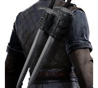 HiiFeuer Espada Medieval de Cuero de imitación Doble Espalda Rana, Funda Ajustable para Espada Mercenary, Funda Espada Espalda Edad Media (Negro A)