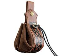 HiiFeuer Estuche con Cordón de Cuero Sintético Medieval, Monedero Portátil Nórdico Retro, Bolsa para Cinturón Vintage, Bolsa de Dados para Larp REN Faire (Marrón A)