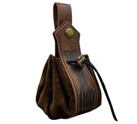 HiiFeuer Estuche con Cordón de Cuero Sintético Medieval, Monedero Portátil Nórdico Retro, Bolsa para Cinturón Vintage, Bolsa de Dados para Larp REN Faire (Marrón C)