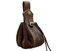 HiiFeuer Estuche con Cordón de Cuero Sintético Medieval, Monedero Portátil Nórdico Retro, Bolsa para Cinturón Vintage, Bolsa de Dados para Larp REN Faire (Marrón B)