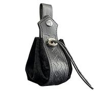 HiiFeuer Estuche con Cordón de Cuero Sintético Medieval, Monedero Portátil Nórdico Retro, Bolsa para Cinturón Vintage, Bolsa de Dados para Larp REN Faire(Negro A)
