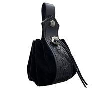 HiiFeuer Estuche con Cordón de Cuero Sintético Medieval, Monedero Portátil Nórdico Retro, Bolsa para Cinturón Vintage, Bolsa de Dados para Larp REN Faire(Negro B)