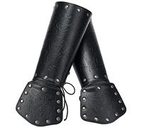 HiiFeuer - Guantelete vikingo de Fenrir, Brazalete de caballero de armadura de brazo de piel sintética medieval, Disfraz de Halloween LARP (Negro)