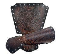 HiiFeuer - Guantelete vikingo de Fenrir, Brazalete de caballero de armadura de brazo de piel sintética medieval, Disfraz de Halloween LARP (Marrón B)