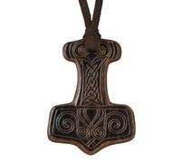 HiiFeuer Martillo de Thor Vikingo Grabado, Colgante Amuleto Nórdico de Cuero Sintético, Joyería Vintage para Cosplay y Ren Faire (Marrón A)