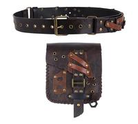 HiiFeuer Riñonera medieval Wasteland, cinturón de piel sintética renacentista con riñonera steampunk para ropa postapocalíptica, marrón (Brown A)