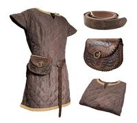 HiiFeuer Túnica medieval, Con cinturón y bolso vintage, Armadura de tela de caballero mercenario, Renacimiento LARP Cosplay Set para Ren Faire Halloween (Marrón XL)