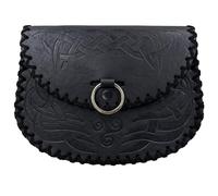 HiiFeuer Viking Embossed Belt Bag, Vintage Medieval Faux Leather Side Pack, Middle Ages Portable Belt Pouch For Larp REN Faire (Negro B)